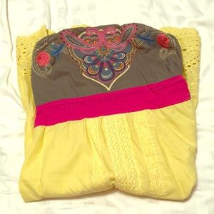 Flying Tomato Strapless Dress - Yellow and Pink